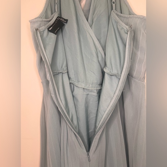ASOS Design Dusty Blue Pleated Maxi Dress Ruffle Halter Formal Wedding Guest - Picture 8 of 11